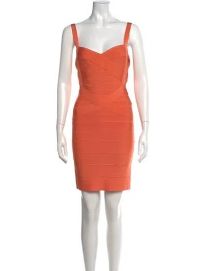 Pre-owned Herve Leger V-neck Mini Dress In Orange