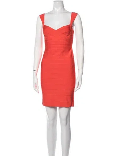 Pre-owned Herve Leger V-neck Mini Dress In Orange