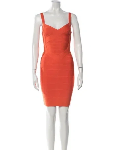 Pre-owned Herve Leger V-neck Mini Dress In Orange