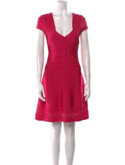 Pre-owned Herve Leger V-neck Mini Dress In Pink