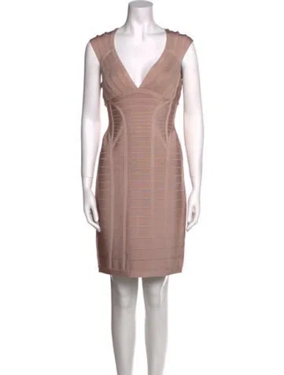 Pre-owned Herve Leger V-neck Mini Dress In Pink