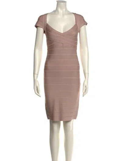 Pre-owned Herve Leger V-neck Mini Dress In Pink