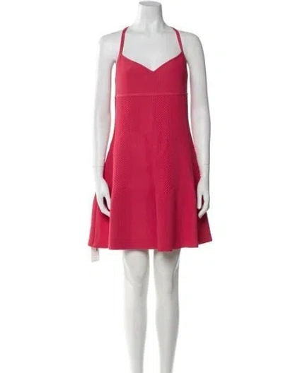 Pre-owned Herve Leger V-neck Mini Dress In Pink
