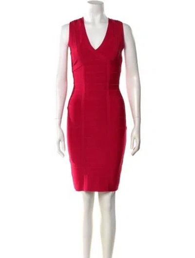Pre-owned Herve Leger V-neck Mini Dress In Pink