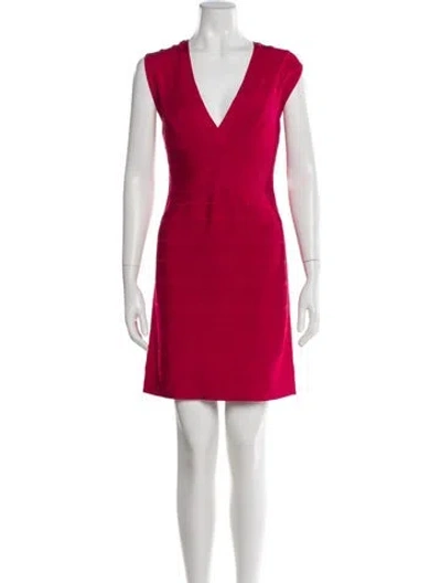 Pre-owned Herve Leger V-neck Mini Dress In Pink