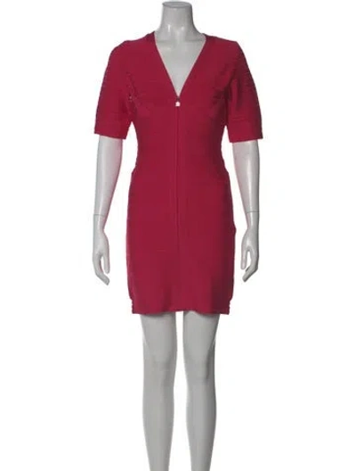 Pre-owned Herve Leger V-neck Mini Dress In Pink