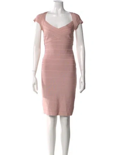 Pre-owned Herve Leger V-neck Mini Dress In Pink