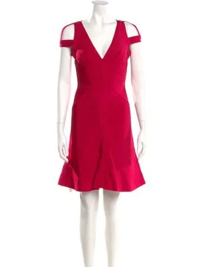 Pre-owned Herve Leger V-neck Mini Dress In Pink