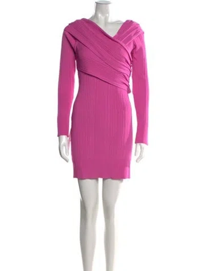 Pre-owned Herve Leger V-neck Mini Dress In Pink