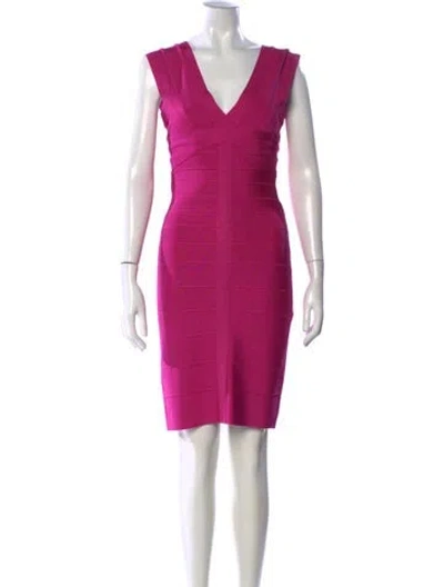 Pre-owned Herve Leger V-neck Mini Dress In Pink