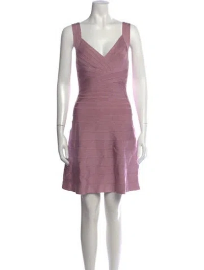 Pre-owned Herve Leger V-neck Mini Dress In Pink
