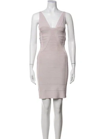 Pre-owned Herve Leger V-neck Mini Dress In Pink