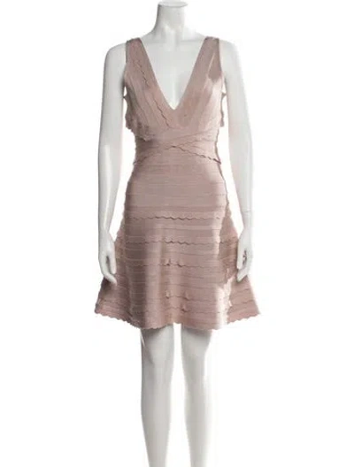 Pre-owned Herve Leger V-neck Mini Dress In Pink
