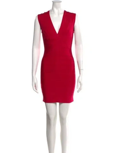 Pre-owned Herve Leger V-neck Mini Dress In Pink