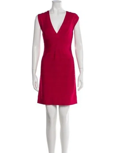 Pre-owned Herve Leger V-neck Mini Dress In Pink