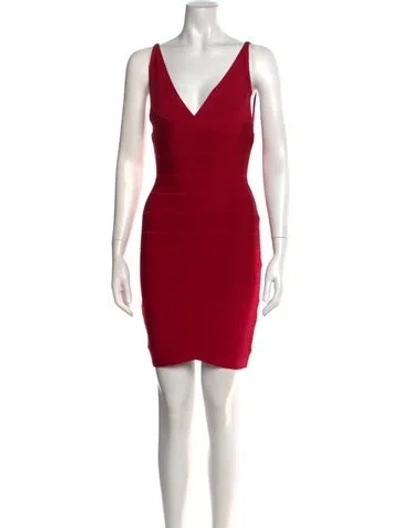 Pre-owned Herve Leger V-neck Mini Dress In Pink/red