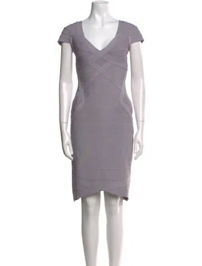 Pre-owned Herve Leger V-neck Mini Dress In Purple