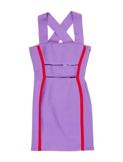 Pre-owned Herve Leger V-neck Mini Dress In Purple