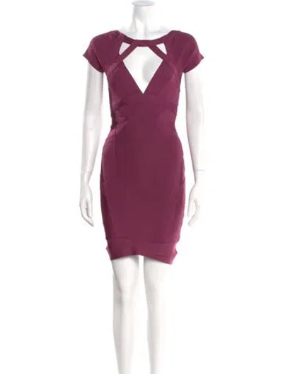 Pre-owned Herve Leger V-neck Mini Dress In Purple