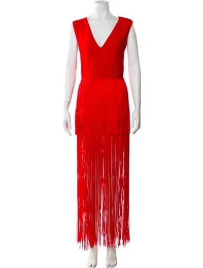 Pre-owned Herve Leger V-neck Mini Dress In Red