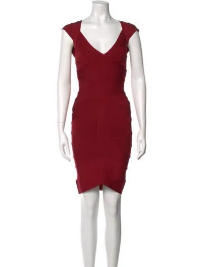 Pre-owned Herve Leger V-neck Mini Dress In Red