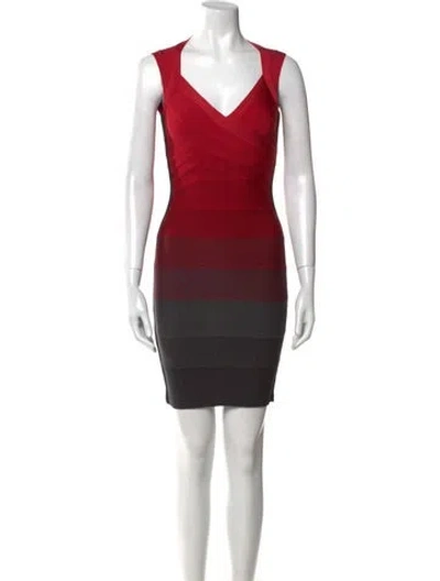 Pre-owned Herve Leger V-neck Mini Dress In Red