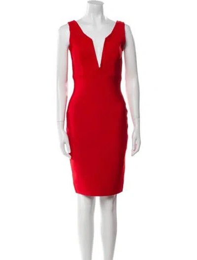 Pre-owned Herve Leger V-neck Mini Dress In Red