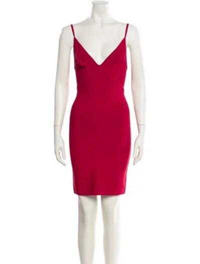 Pre-owned Herve Leger V-neck Mini Dress In Red