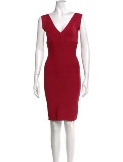 Pre-owned Herve Leger V-neck Mini Dress In Red