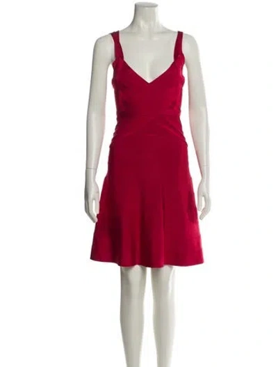 Pre-owned Herve Leger V-neck Mini Dress In Red
