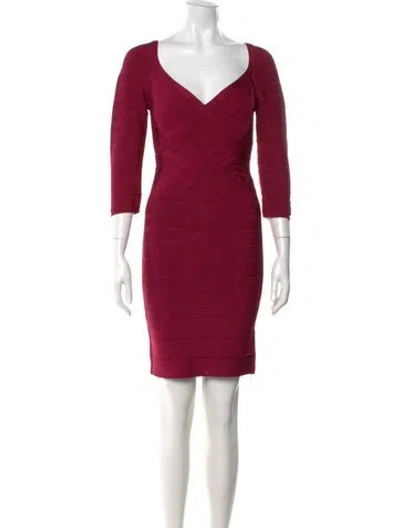 Pre-owned Herve Leger V-neck Mini Dress In Red
