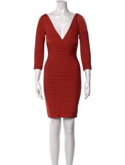 Pre-owned Herve Leger V-neck Mini Dress In Red
