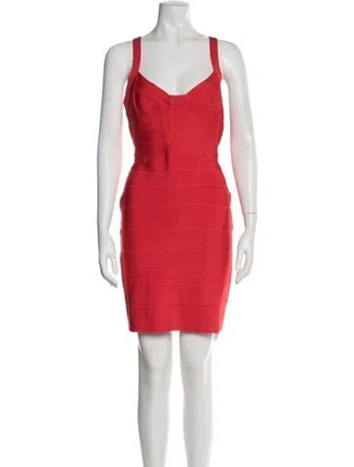 Pre-owned Herve Leger V-neck Mini Dress In Red