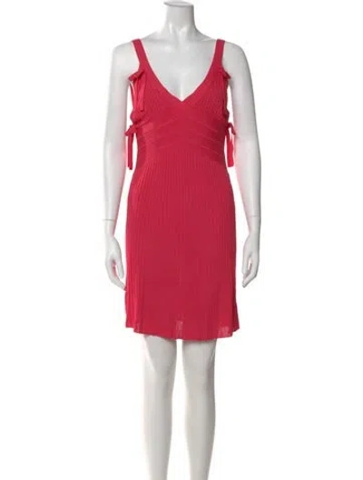 Pre-owned Herve Leger V-neck Mini Dress In Red