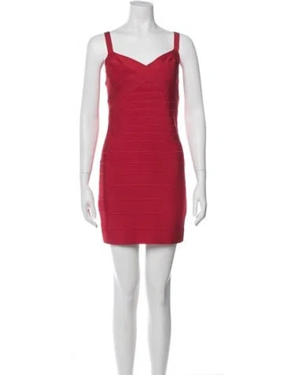 Pre-owned Herve Leger V-neck Mini Dress In Red