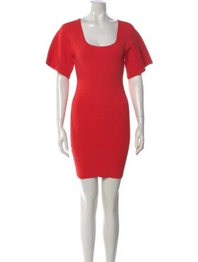 Pre-owned Herve Leger V-neck Mini Dress In Red