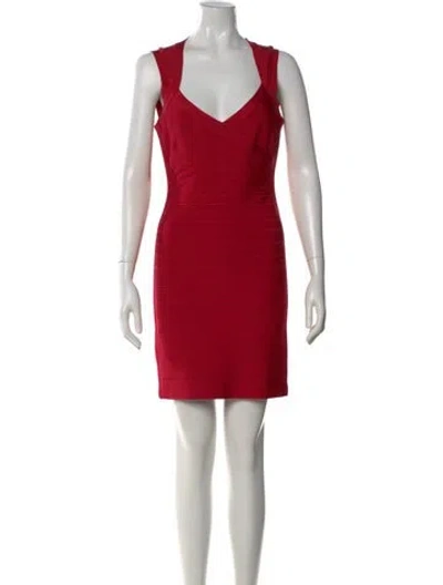 Pre-owned Herve Leger V-neck Mini Dress In Red
