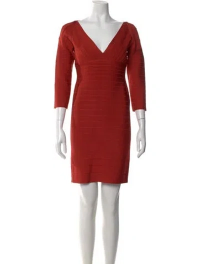 Pre-owned Herve Leger V-neck Mini Dress In Red