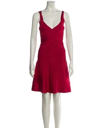 Pre-owned Herve Leger V-neck Mini Dress In Red