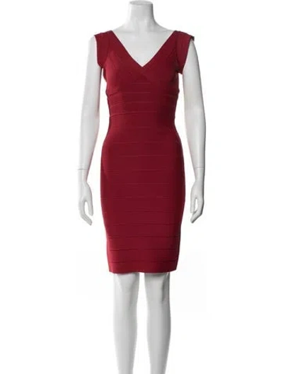 Pre-owned Herve Leger V-neck Mini Dress In Red