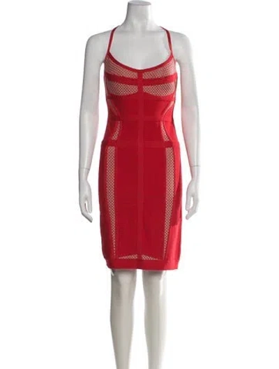 Pre-owned Herve Leger V-neck Mini Dress In Red