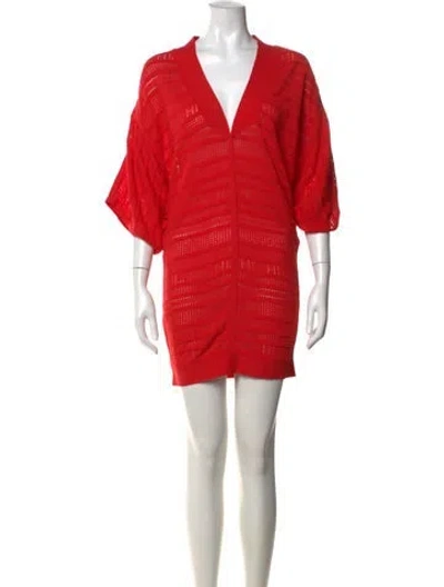 Pre-owned Herve Leger V-neck Mini Dress In Red