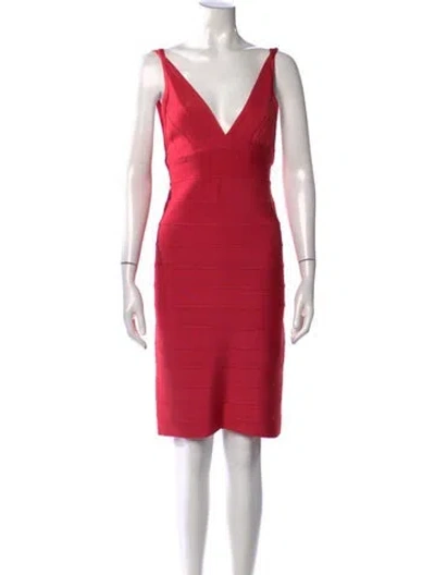Pre-owned Herve Leger V-neck Mini Dress In Red