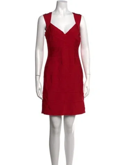 Pre-owned Herve Leger V-neck Mini Dress In Red