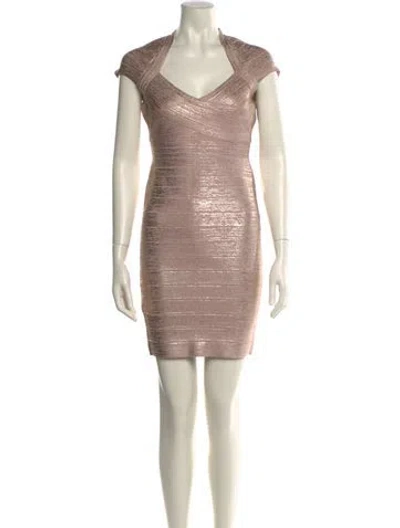 Pre-owned Herve Leger V-neck Mini Dress W/ Tags