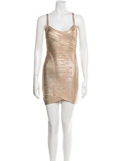 Pre-owned Herve Leger V-neck Mini Dress W/ Tags
