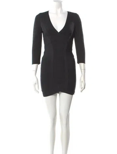 Pre-owned Herve Leger V-neck Mini Dress W/ Tags In Black