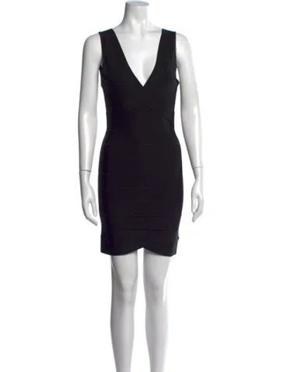 Pre-owned Herve Leger V-neck Mini Dress W/ Tags In Black