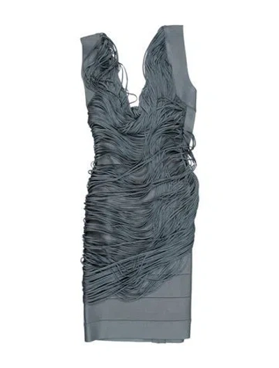 Pre-owned Herve Leger V-neck Mini Dress W/ Tags In Blue
