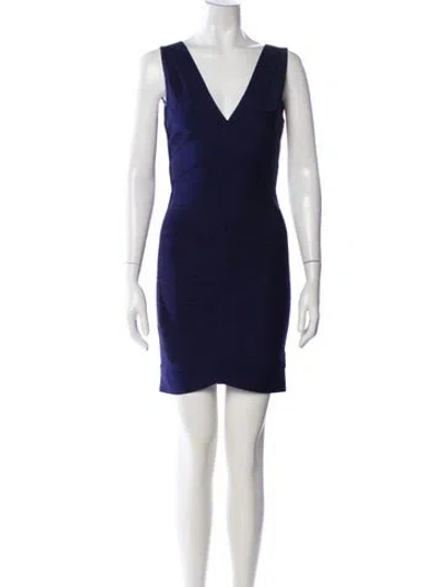 Pre-owned Herve Leger V-neck Mini Dress W/ Tags In Brown